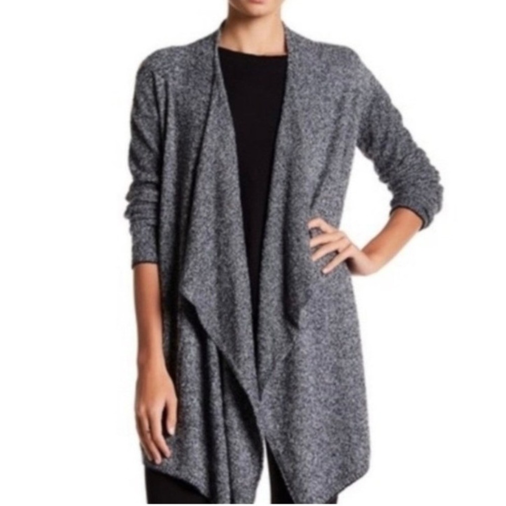 Barefoot Dreams CozyChic Lite Draped Cardigan‎ Charcoal Gray Open Front Sz S/M